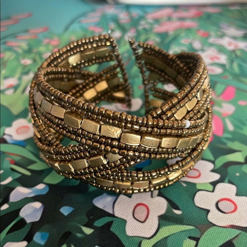 Amanda Blu Braided Metallic Gold and Bronze Beaded Cuff Bracelet